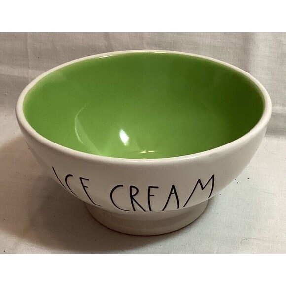 Rae Dunn ICE CREAM Ceramic BOWL Pastel Green Interior 6" Artisan Collection - Picture 2 of 7